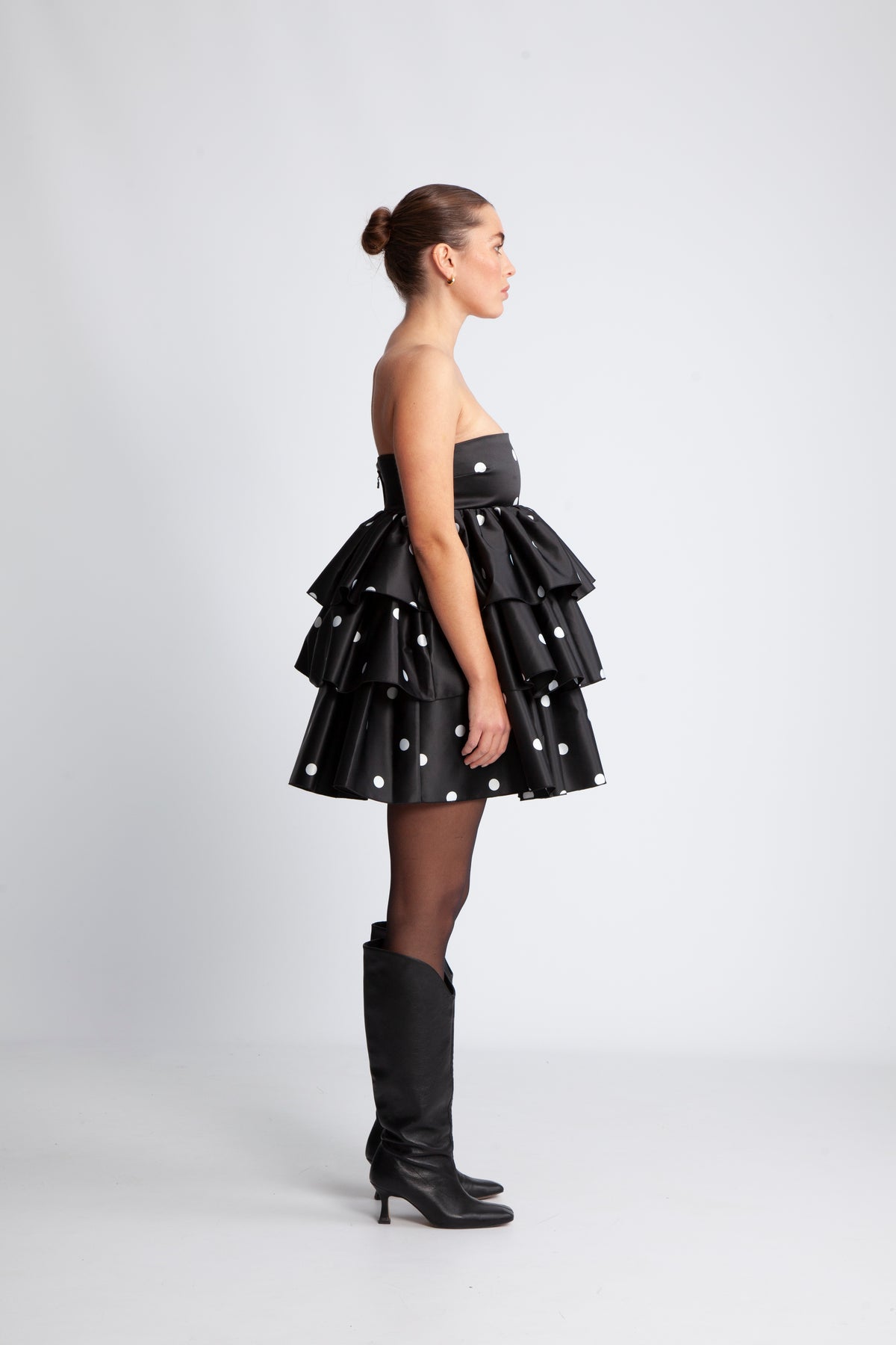 ROTATE Satin Ruffle Dress - Black Comb