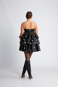 ROTATE Satin Ruffle Dress - Black Comb