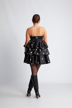 Satin Ruffle Dress - Black Comb