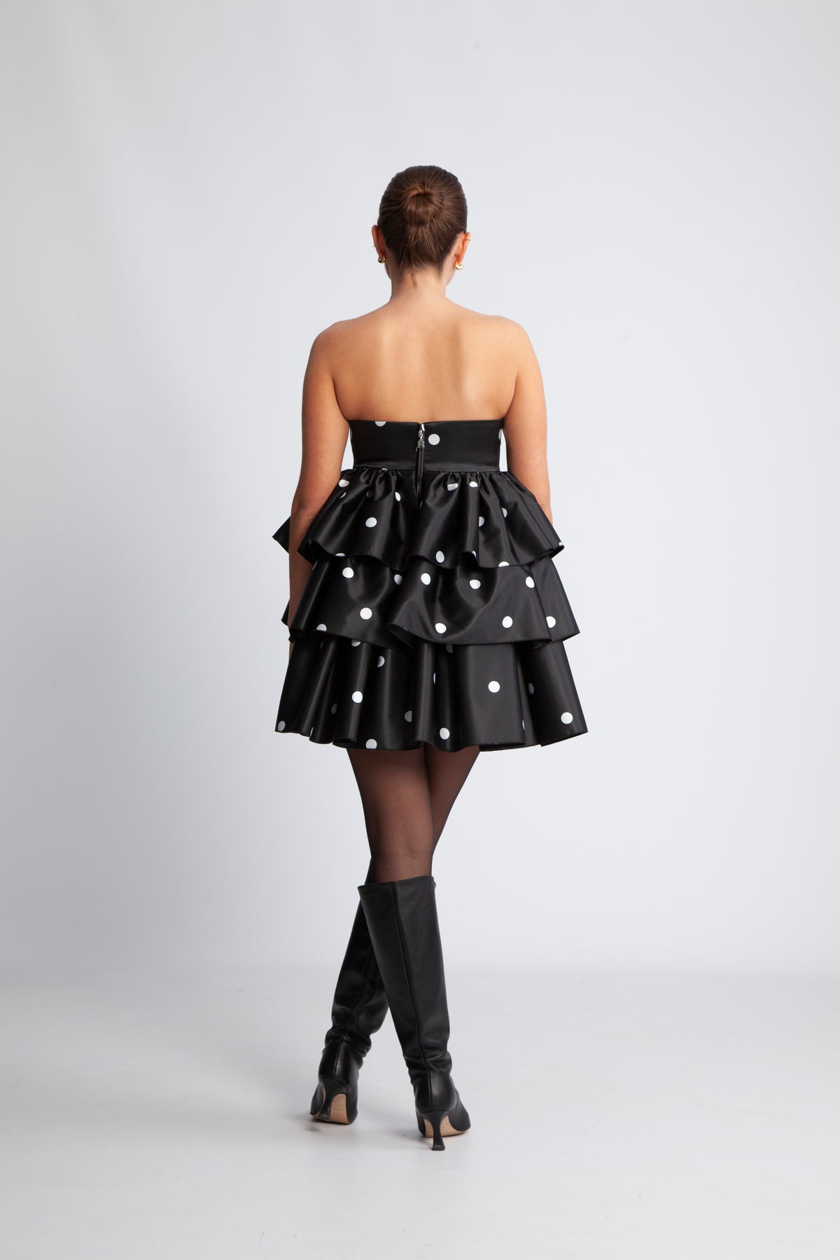 ROTATE Satin Ruffle Dress - Black Comb