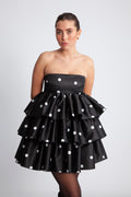 ROTATE Satin Ruffle Dress - Black Comb