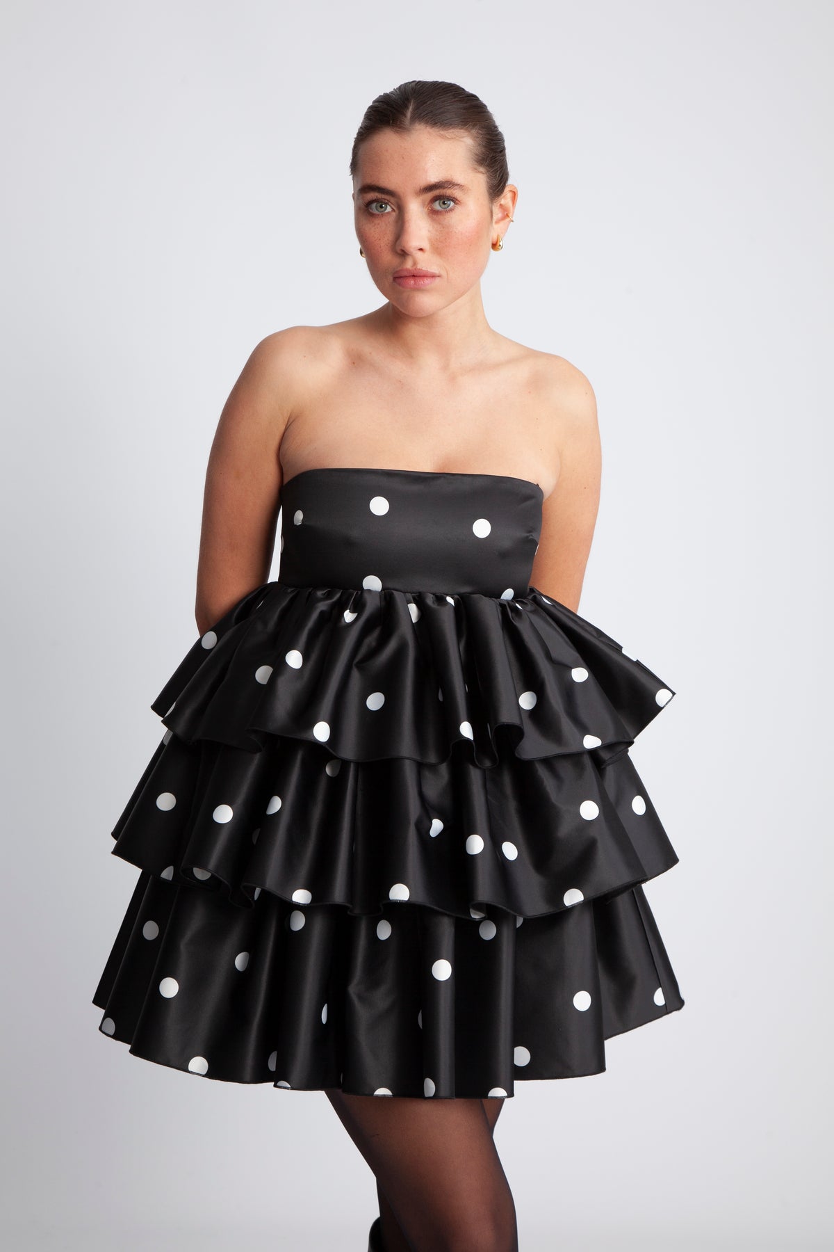 ROTATE Satin Ruffle Dress - Black Comb
