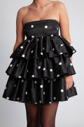 ROTATE Satin Ruffle Dress - Black Comb