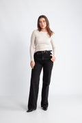 Dianna Ls O-Neck Top - Oatmeal Melange