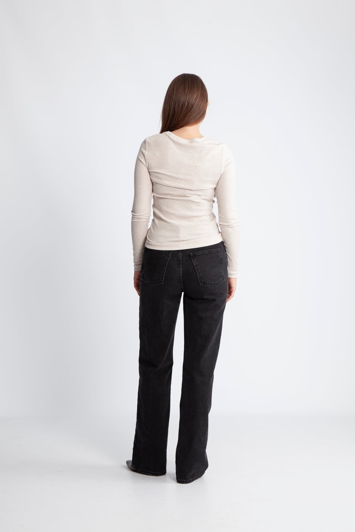 Dianna Ls O-Neck Top - Oatmeal Melange