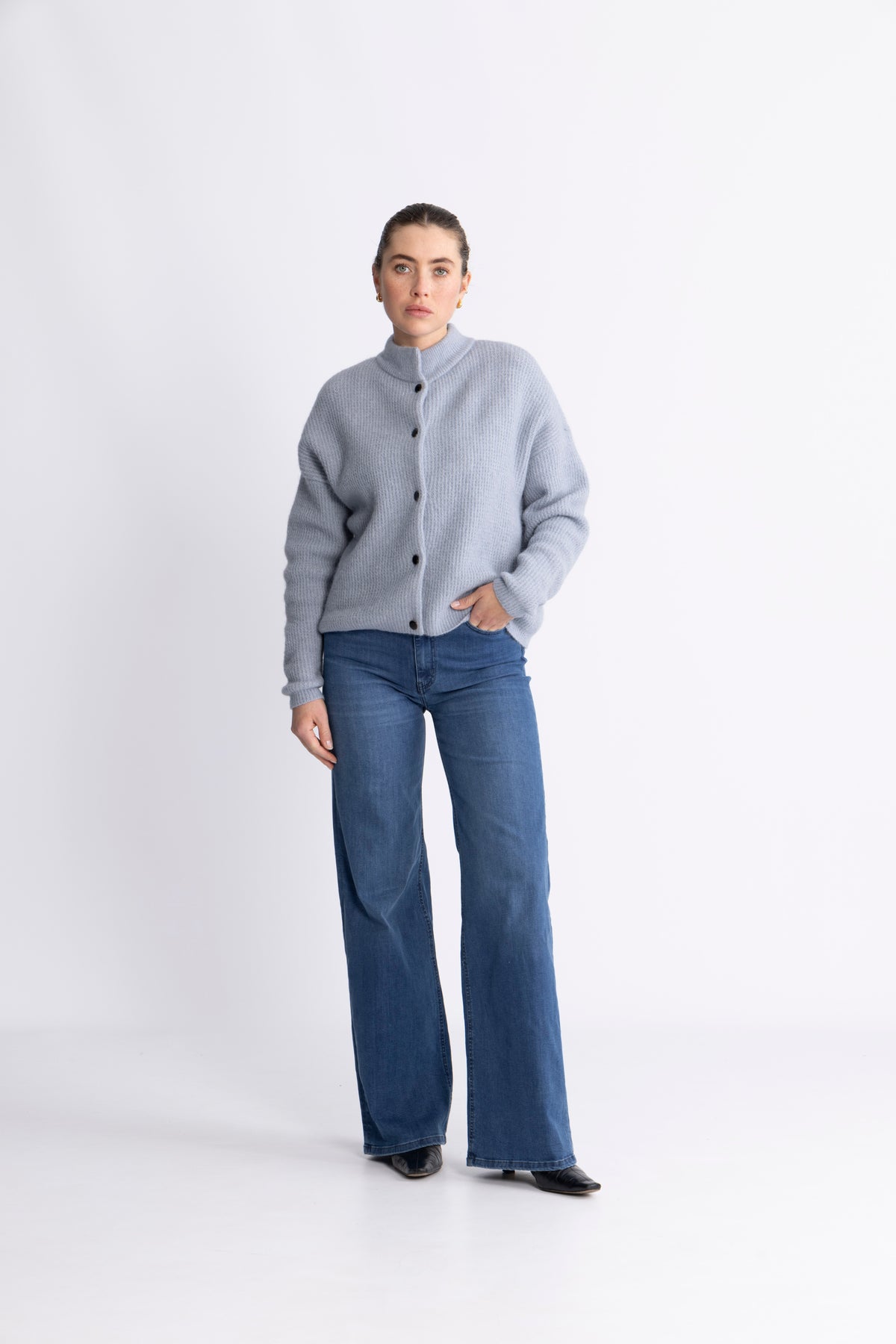 AlphaGZ Short Cardigan - Gråblå Melerad