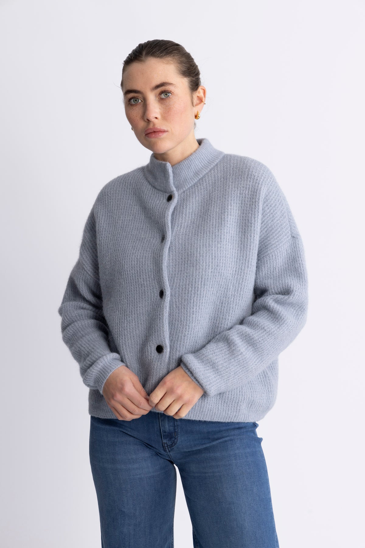 AlphaGZ Short Cardigan - Gråblå Melerad
