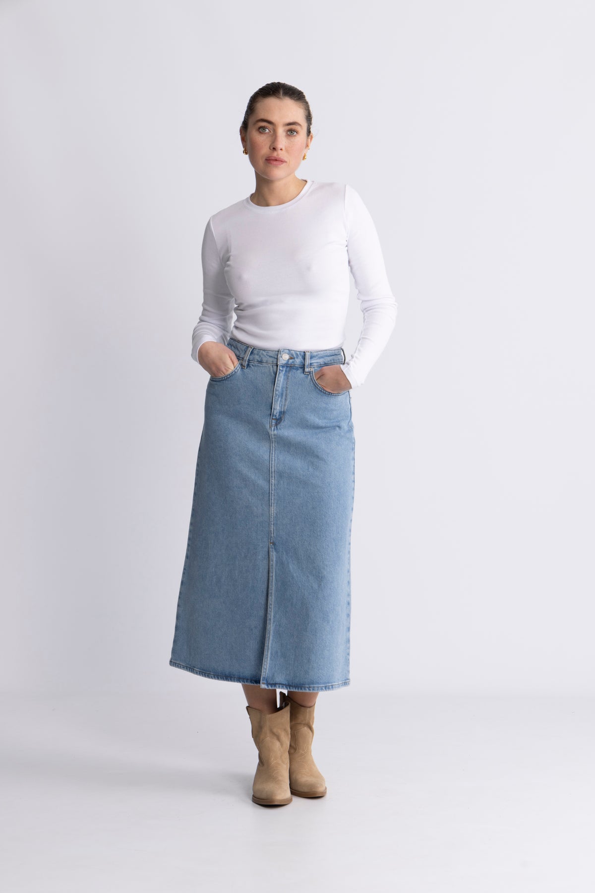 Selected Femme Krista-Gerda maxikjol - Light Blue Denim