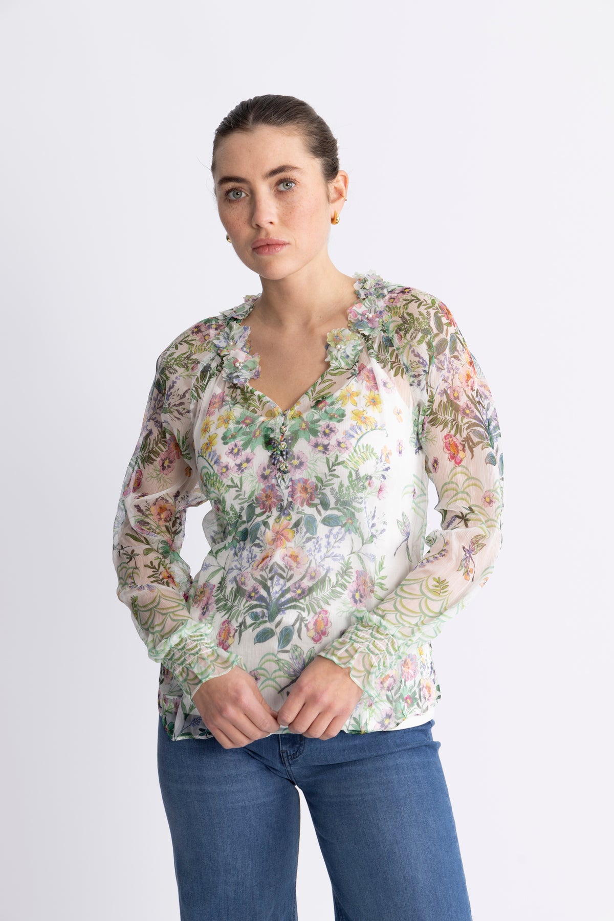 Monica Blouse W/Applique - Ivory