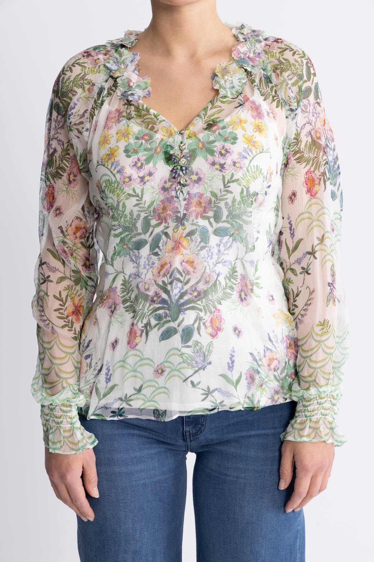 Monica Blouse W/Applique - Ivory
