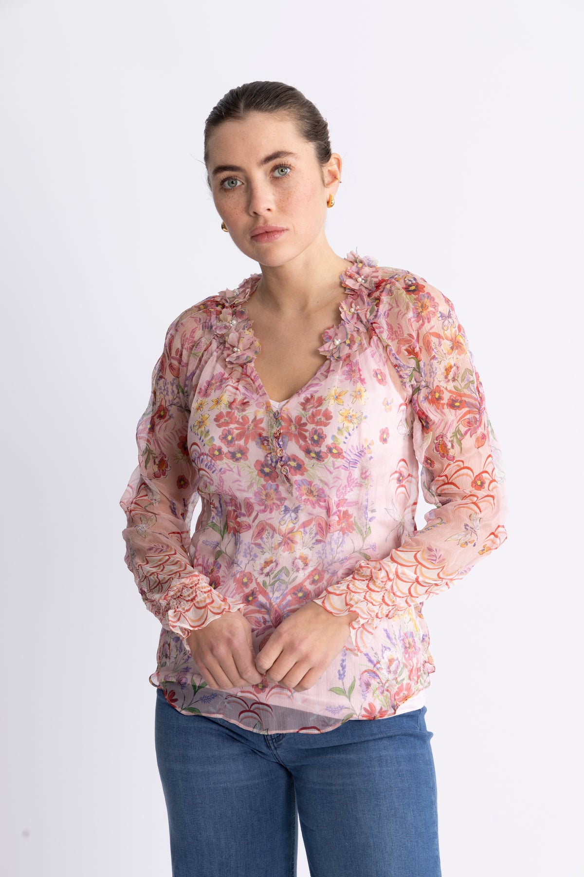 Monica Blouse W/Applique - Pink