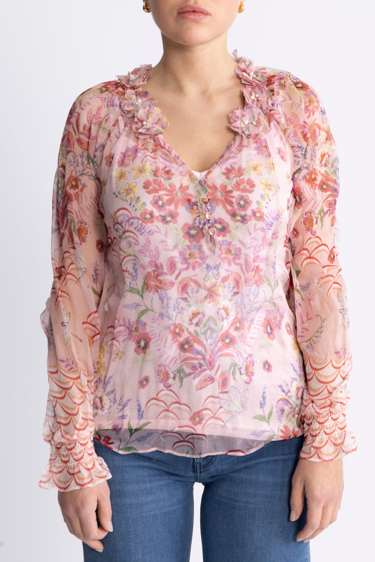 Monica Blouse W/Applique - Pink