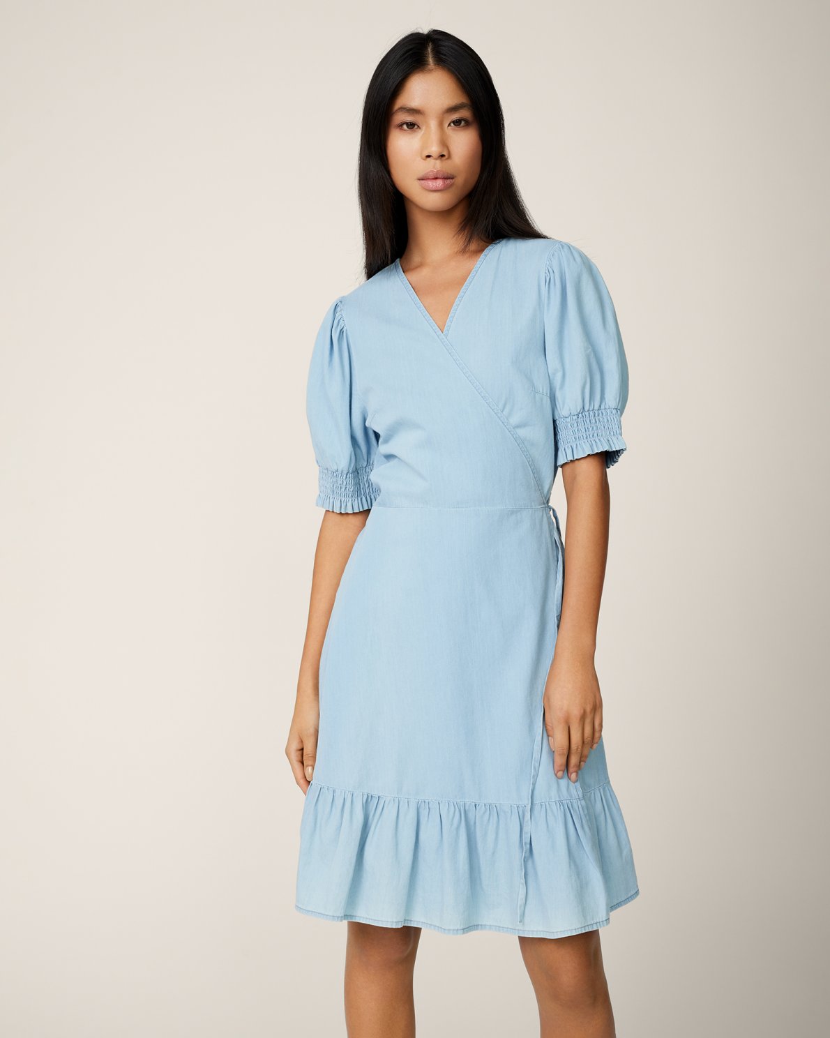 Emery Lyanna Ss Wrap Dress - Mid Blue Wash