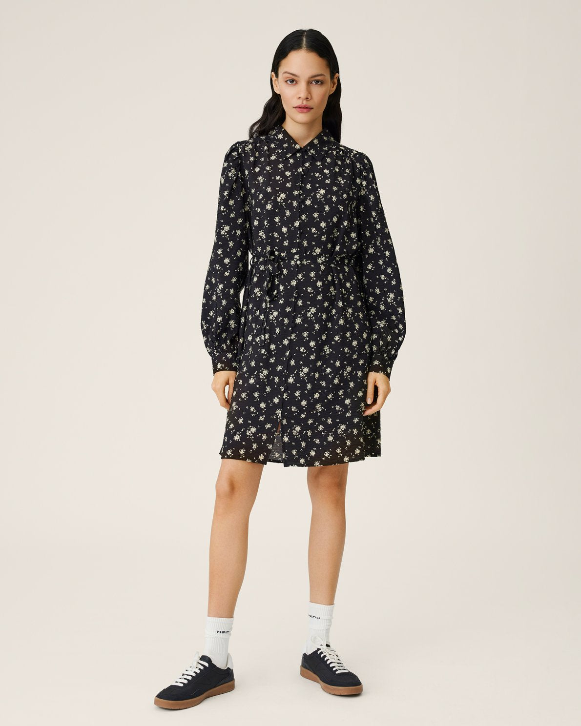Nathasia Ladonna Shirt Dress Aop - Black Flower