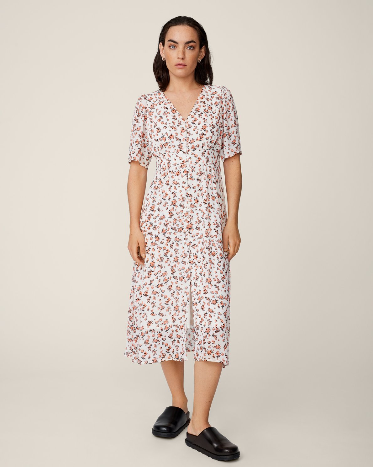 Neomina Rikkelie Ss Shirt Dress Aop - Persimmon Flwr