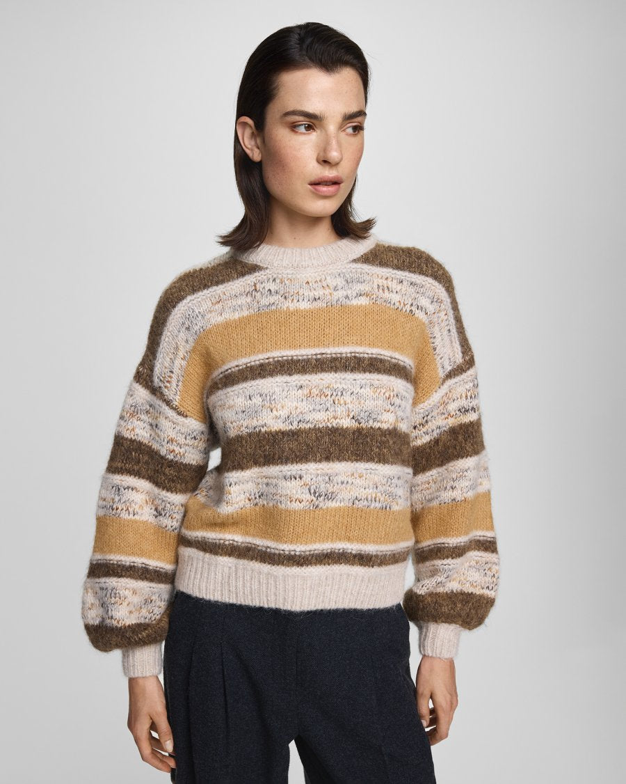 Constance Pullover Stp - Oatmeal/Sla/Blk