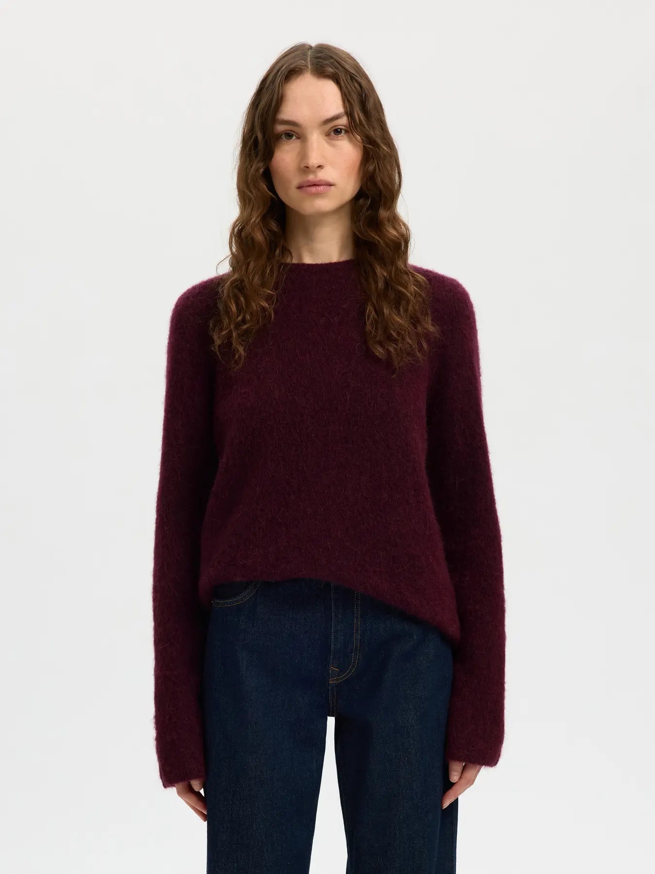 Lulu Brushed Ls Knit O-Neck - Fig Melange