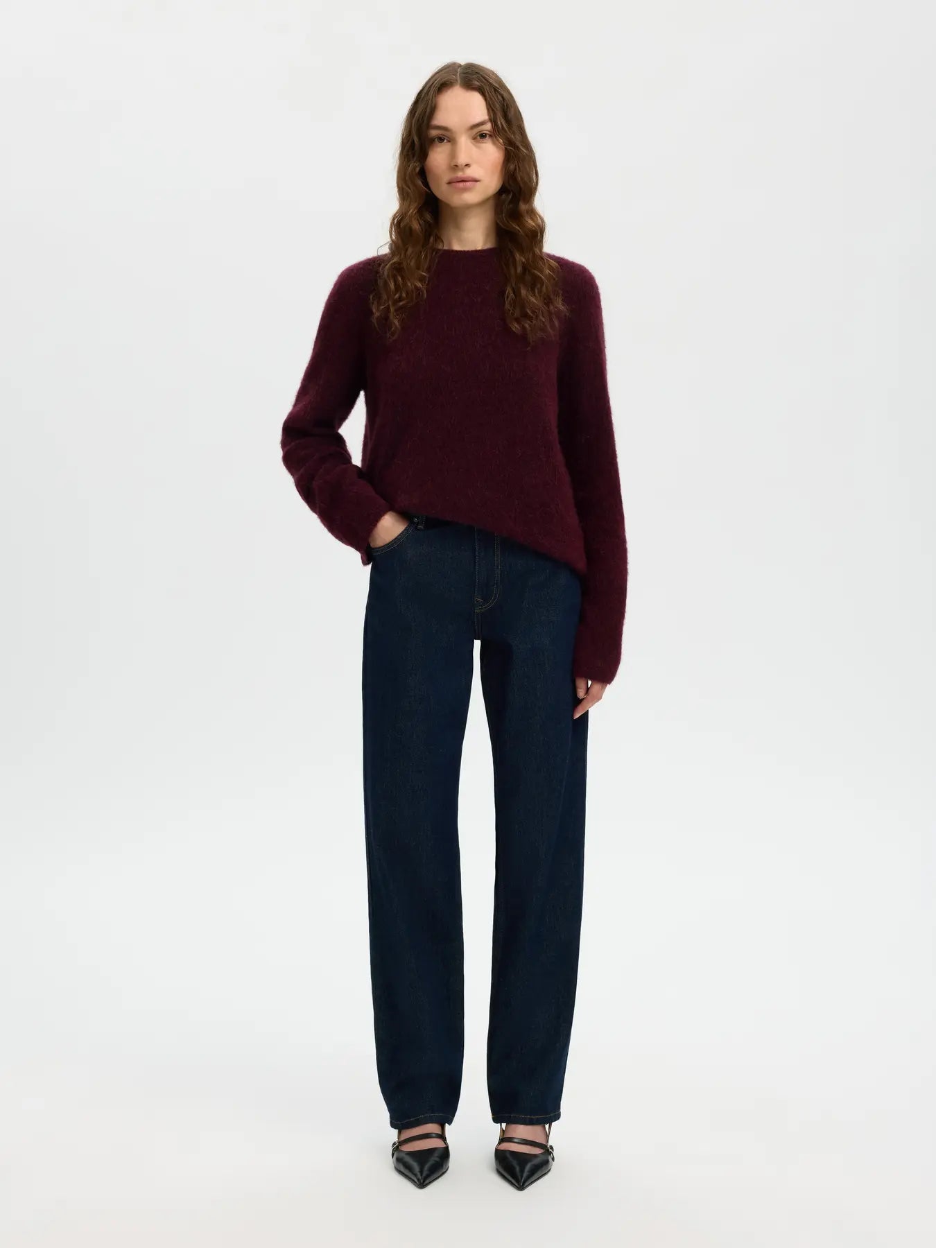 Lulu Brushed Ls Knit O-Neck - Fig Melange
