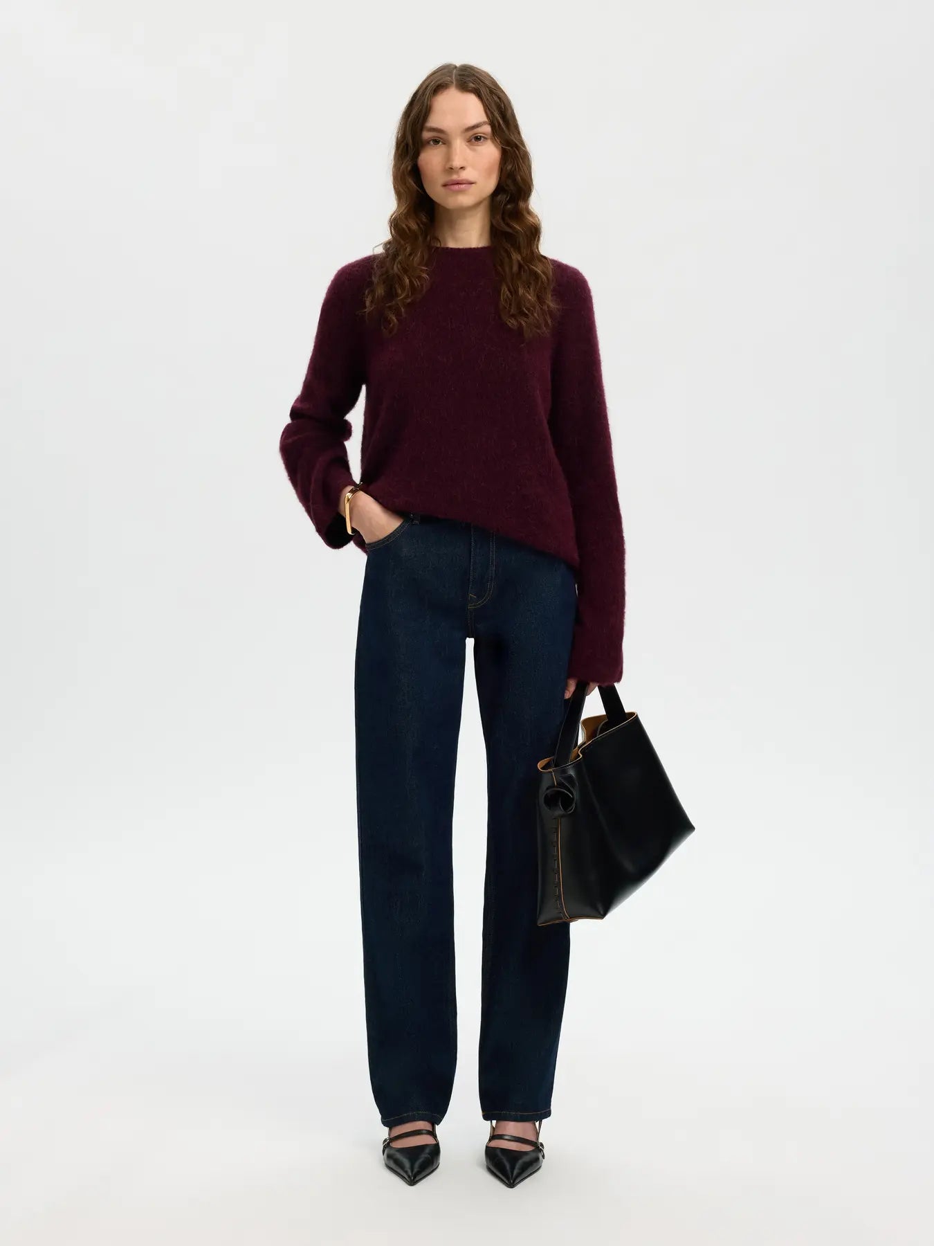 Lulu Brushed Ls Knit O-Neck - Fig Melange