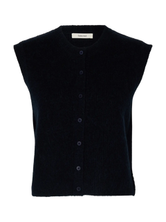 Lulu Sl Button O-Neck Vest - Dark Sapphire Melange