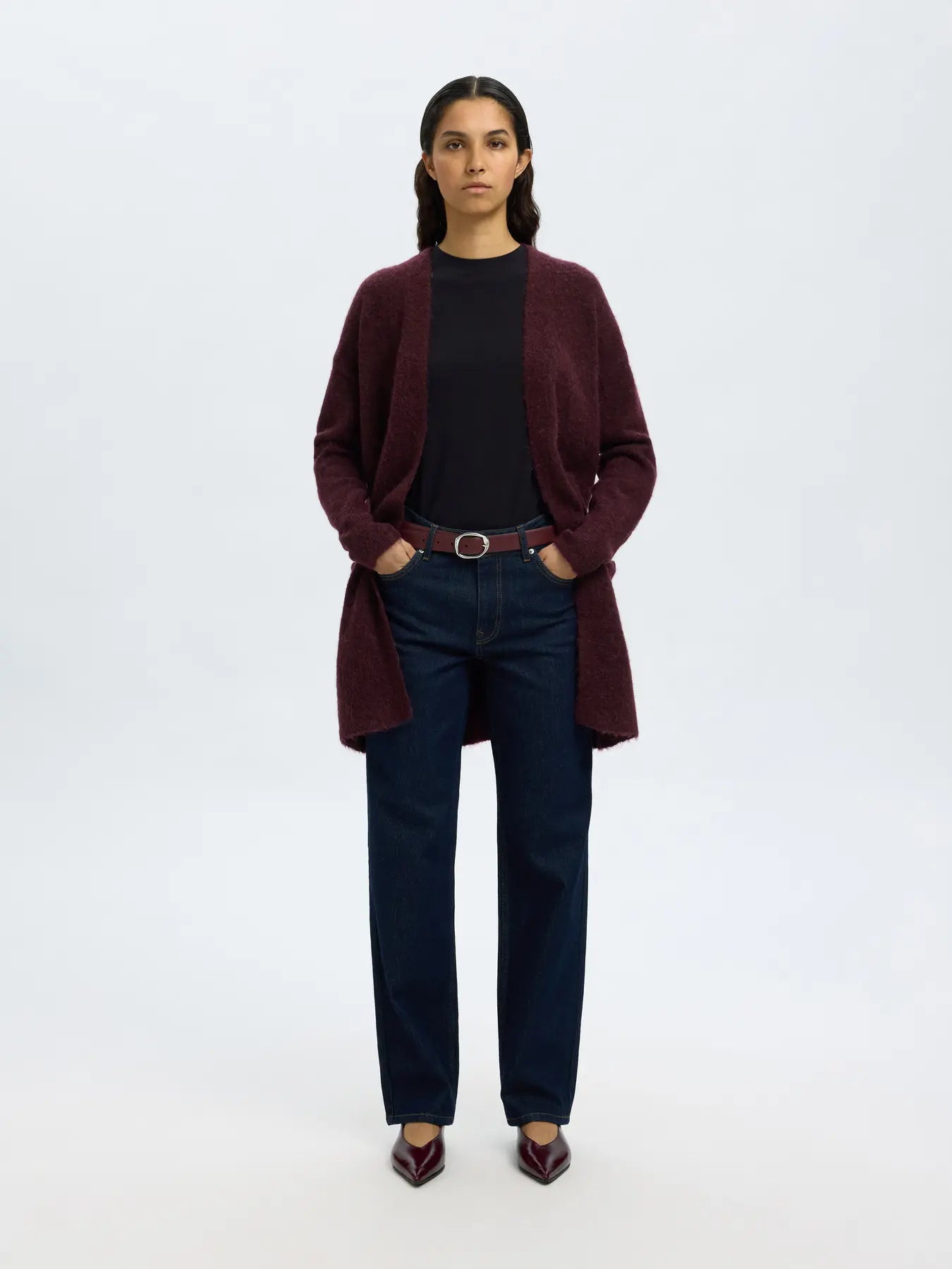 Selected Femme Lulu Lång Kofta - Fig Melange