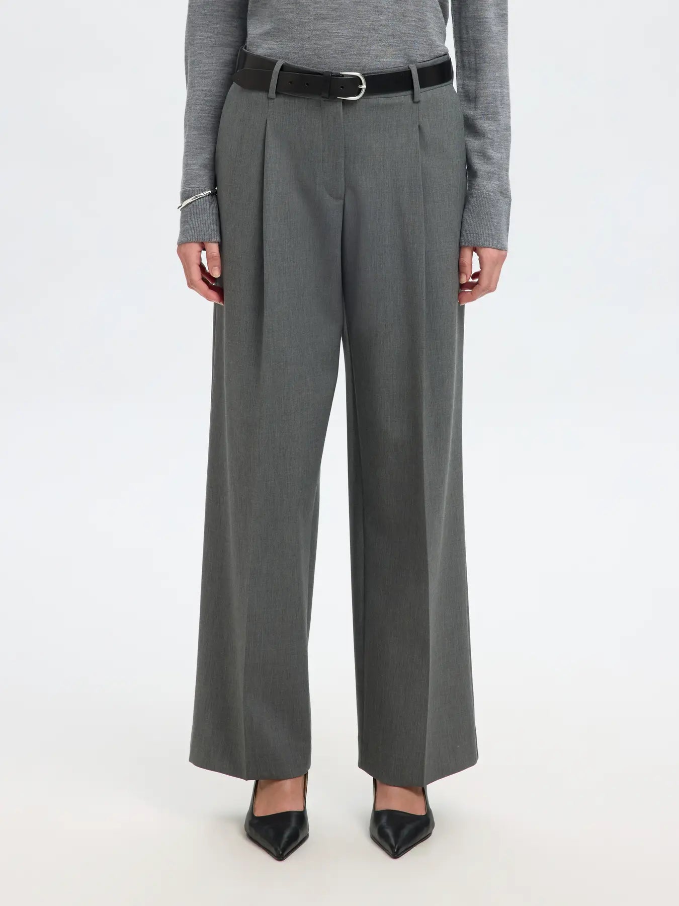 Wide-Rita Lano Mw Pant - Medium Grey Melange