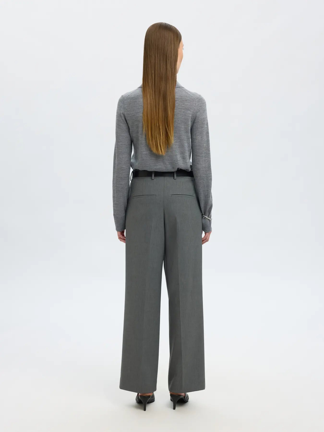 Wide-Rita Lano Mw Pant - Medium Grey Melange