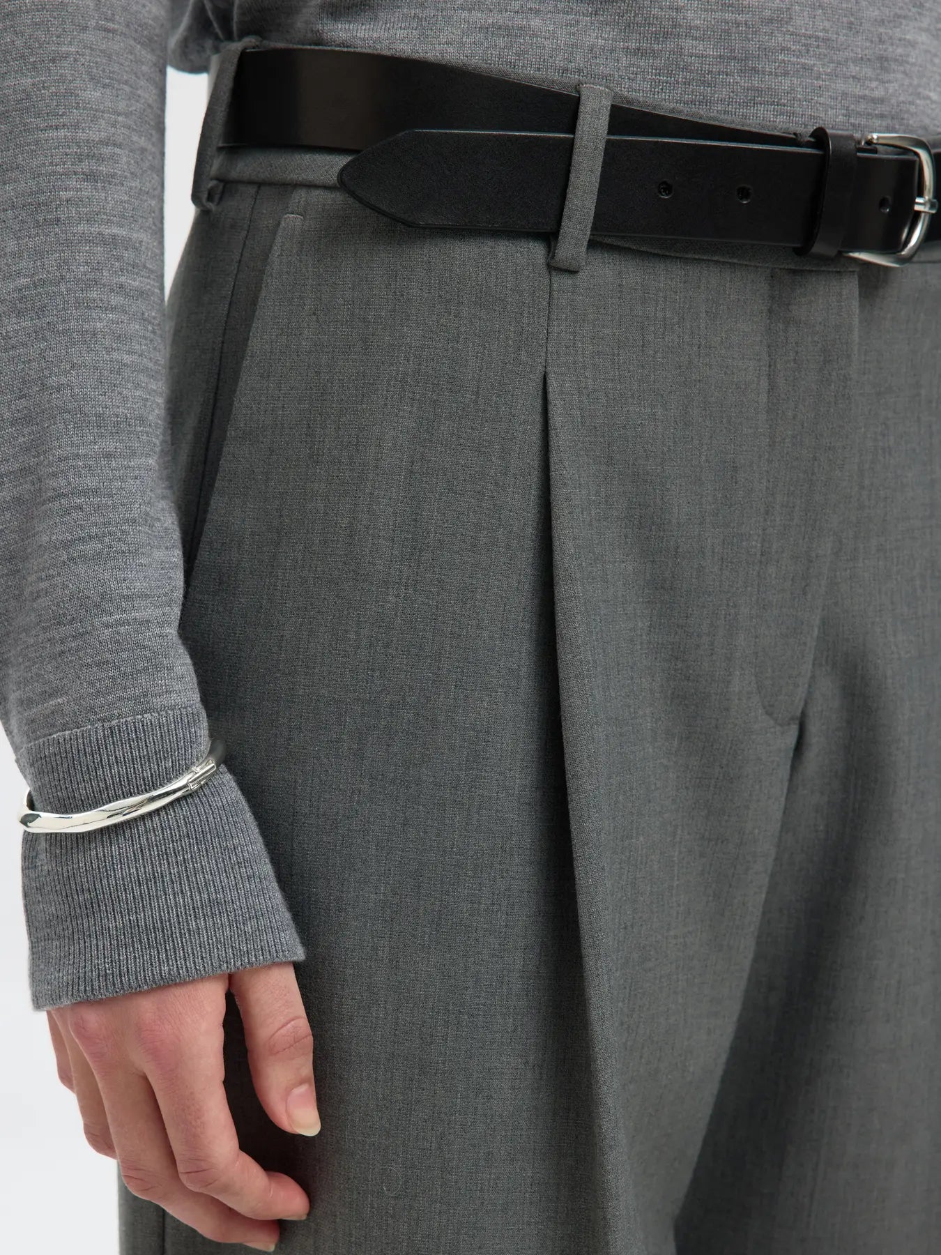 Wide-Rita Lano Mw Pant - Medium Grey Melange
