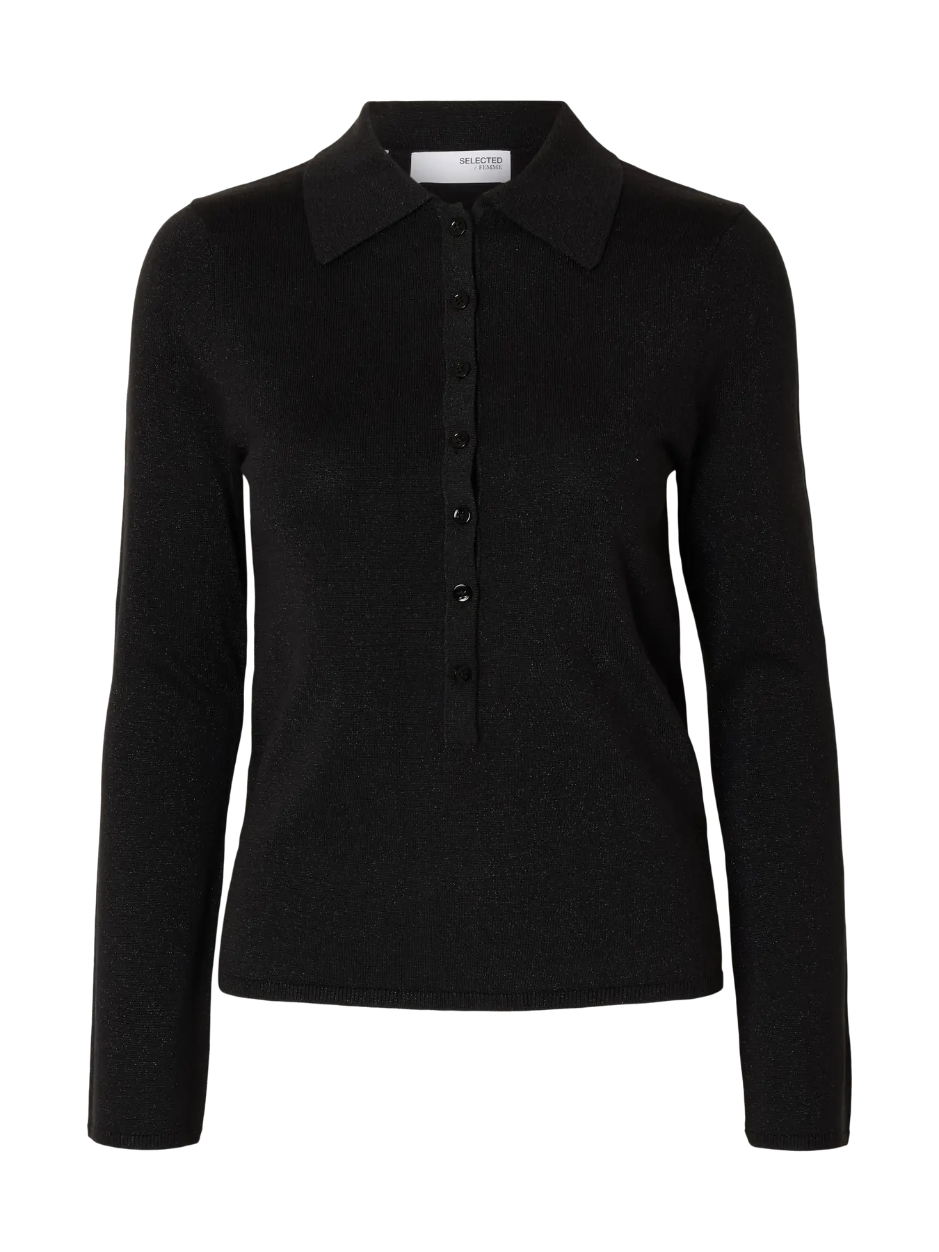 Lura Ls Slim Knit Collar Neck - Black Tonal Lurex