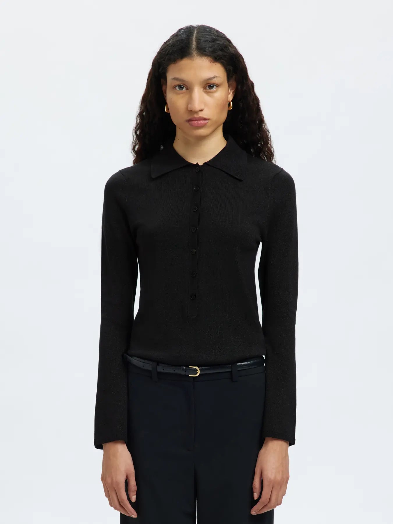 Lura Ls Slim Knit Collar Neck - Black Tonal Lurex