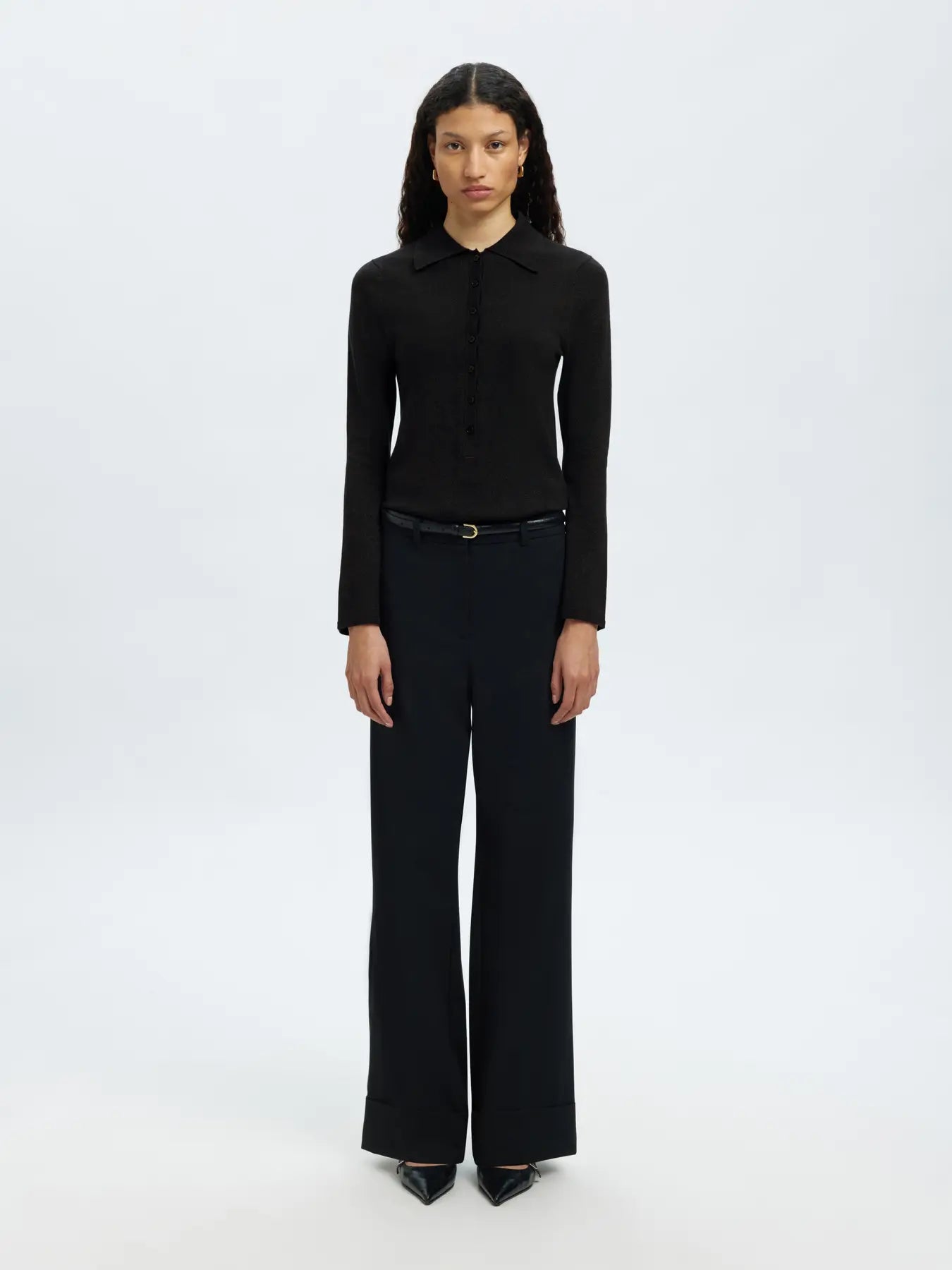 Lura Ls Slim Knit Collar Neck - Black Tonal Lurex