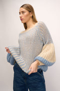 Liana Knit Sweater - Dusty Blue Cream