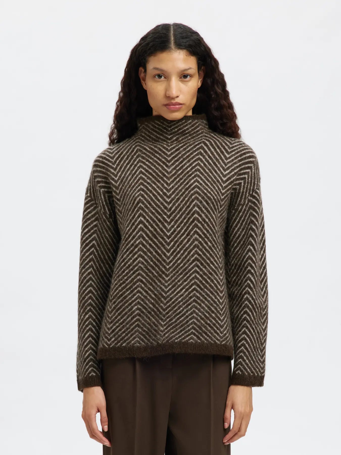 Selected Lulu Ls Herringbone Knit High Neck - Delicioso Birch