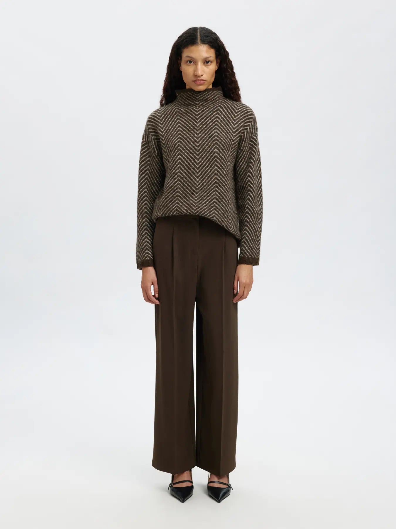 Selected Lulu Ls Herringbone Knit High Neck - Delicioso Birch