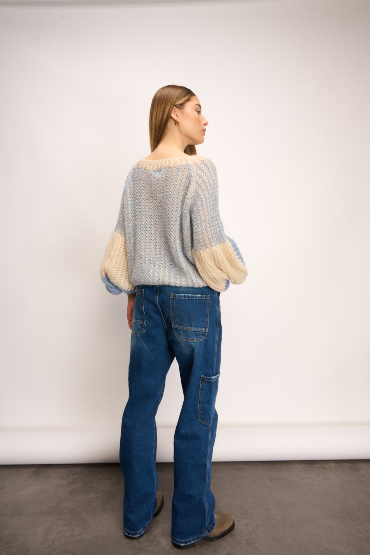 Liana Knit Sweater - Dusty Blue Cream