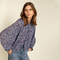 Ivon Retro Flower Blus - Svart