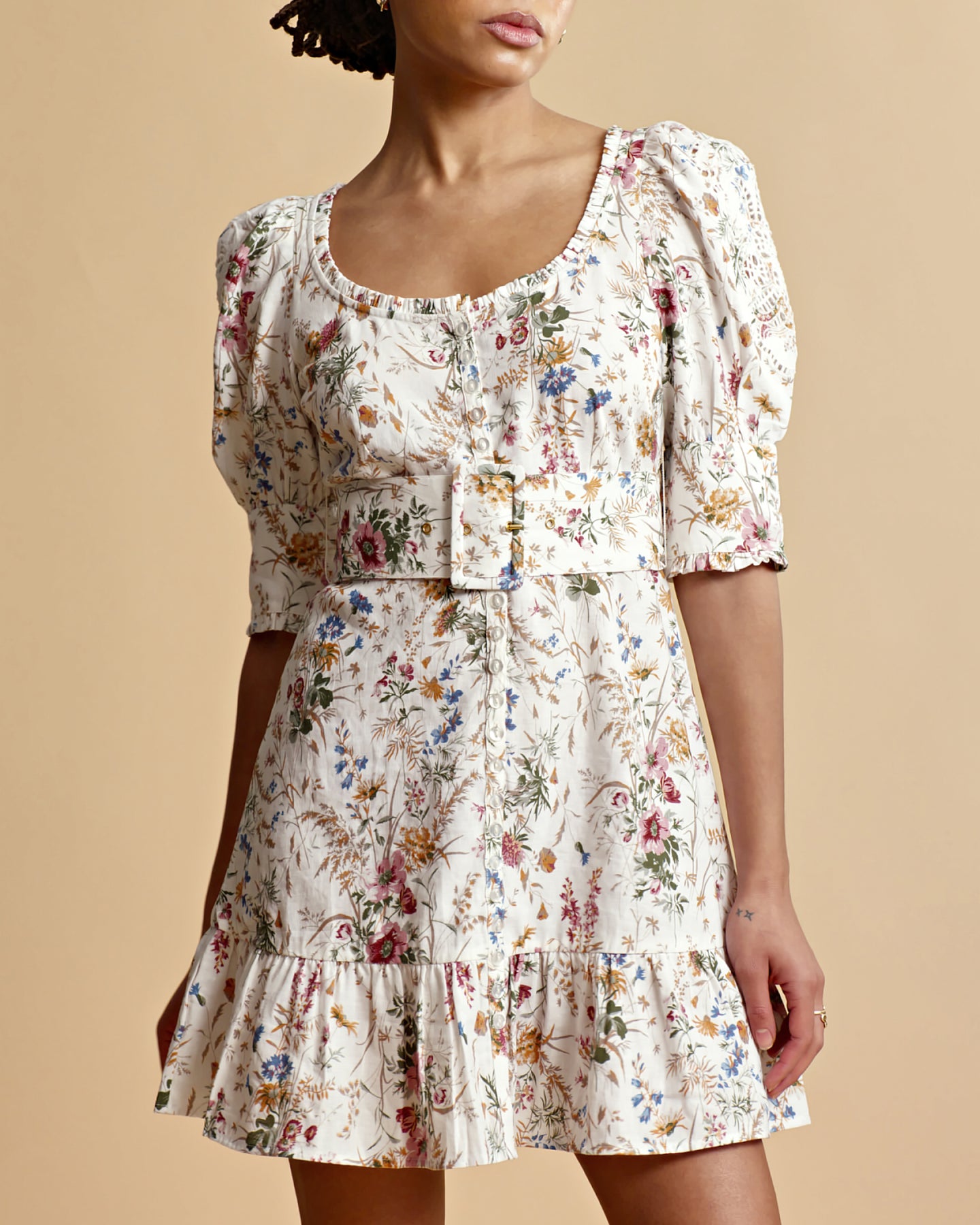 Linen Mini Dress - Flower Garden