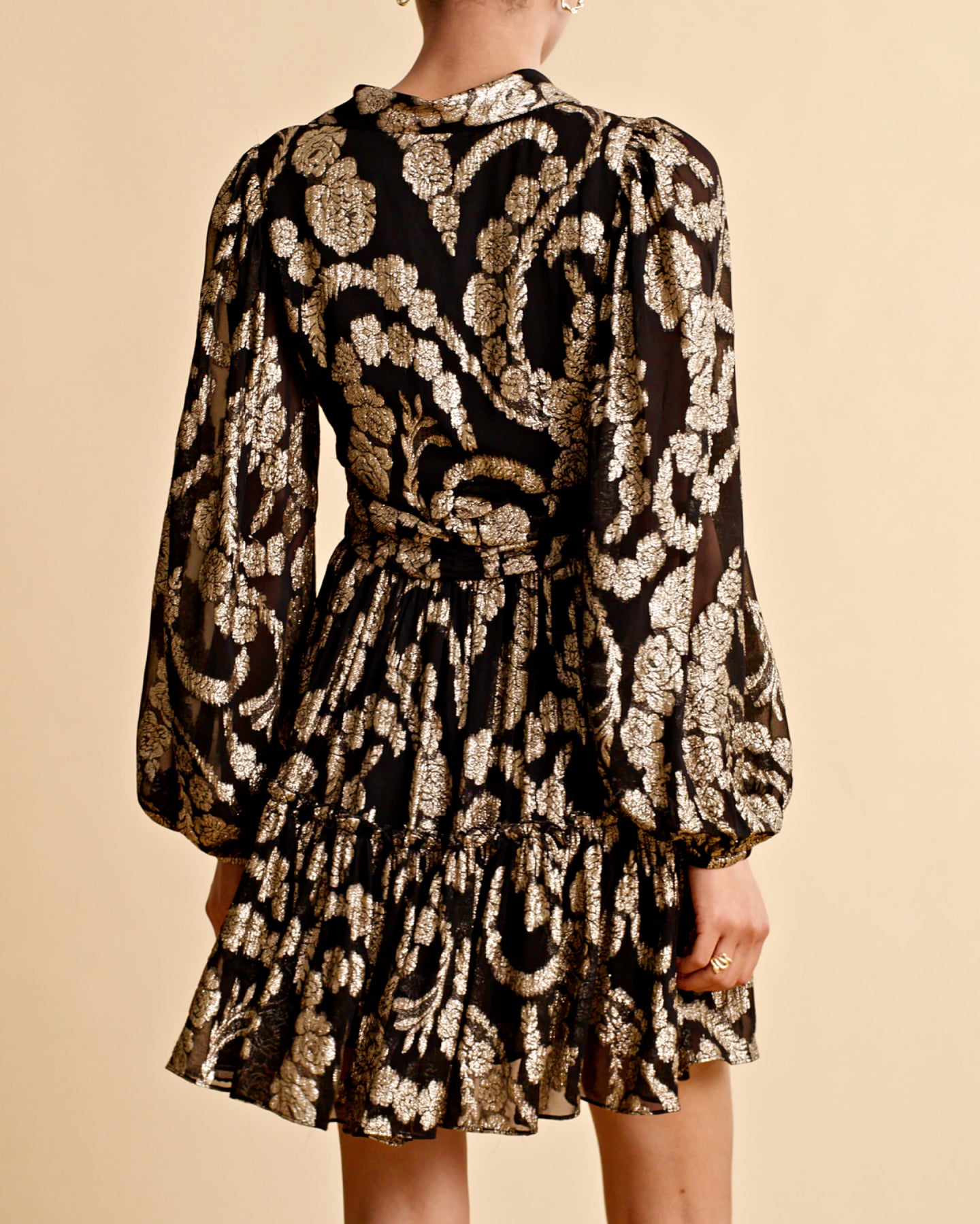Brocade Georgette Shirt Dress - Black