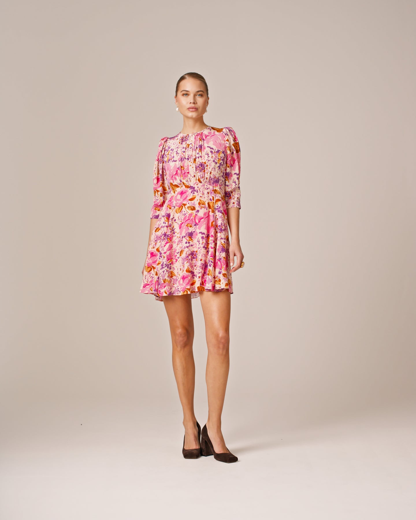 Crepe Mini Dress - Watercolor Bloom