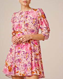 Crepe Mini Dress - Watercolor Bloom