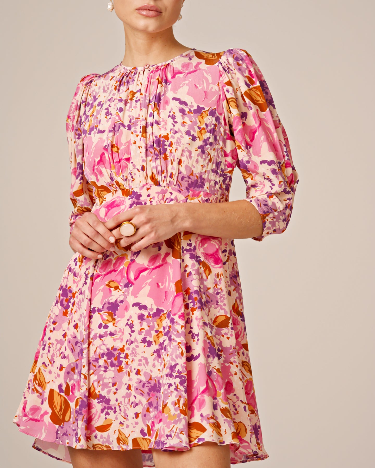 Crepe Mini Dress - Watercolor Bloom