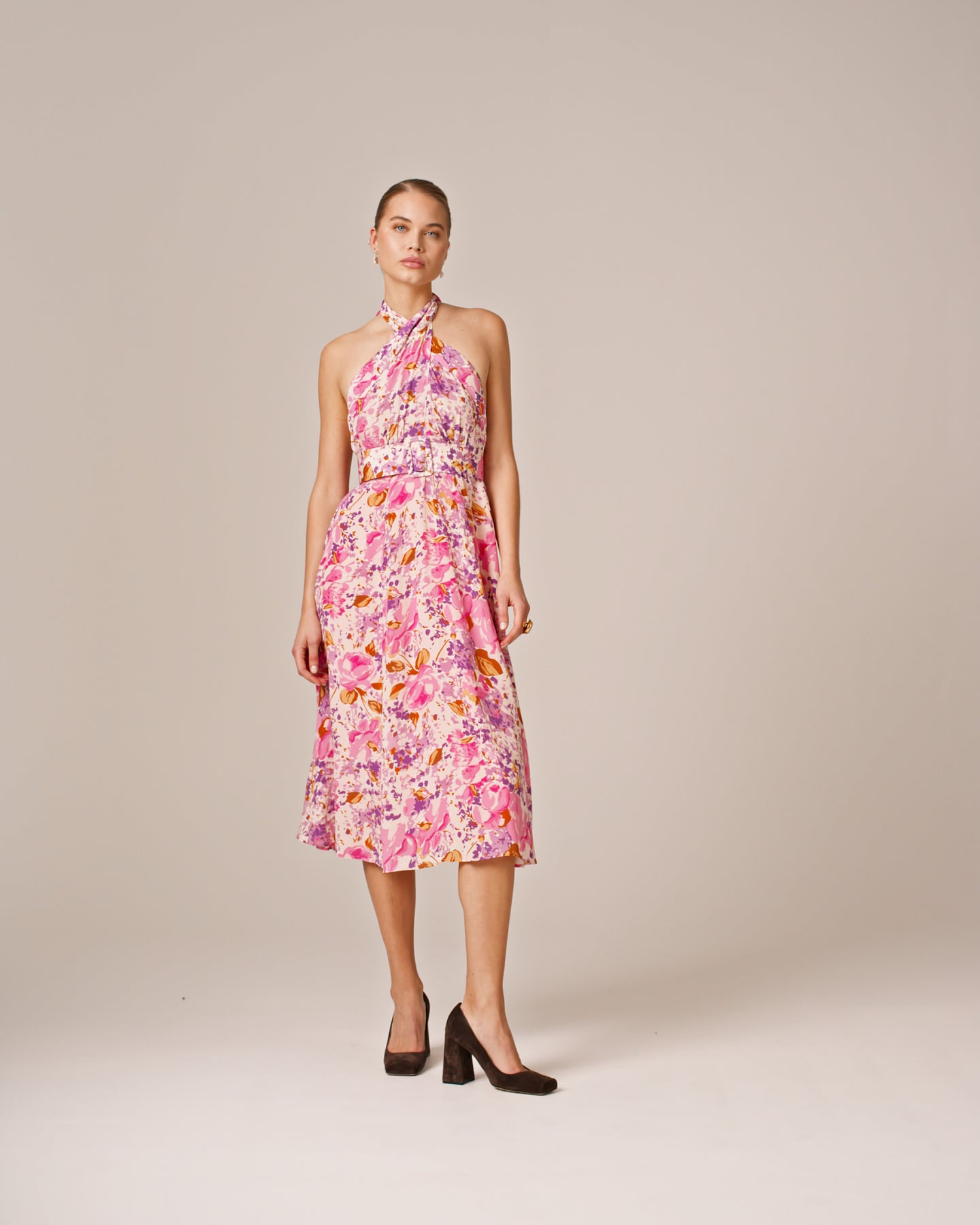 Crepe Halterneck Dress - Watercolor Bloom