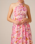 Crepe Halterneck Dress - Watercolor Bloom
