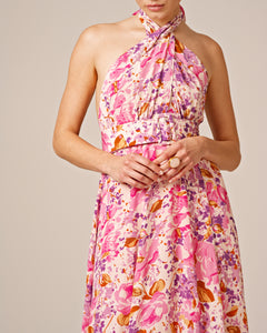 Crepe Halterneck Dress - Watercolor Bloom