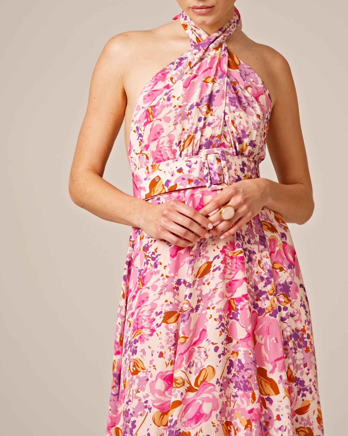Crepe Halterneck Dress - Watercolor Bloom