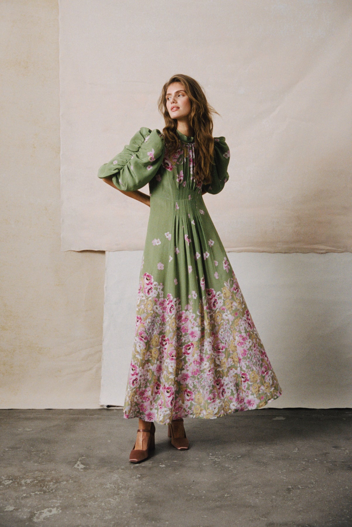 Crepe Tieback Gown - Green Field