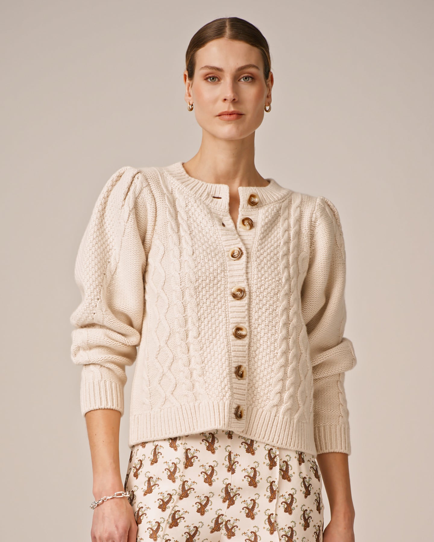 Wool Puffed Cardigan - Off White