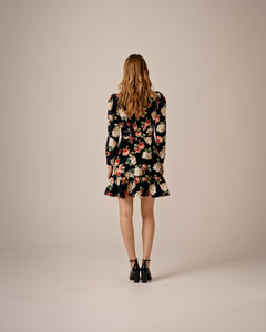 Baby Cord Mini Dress - Midnight Roses