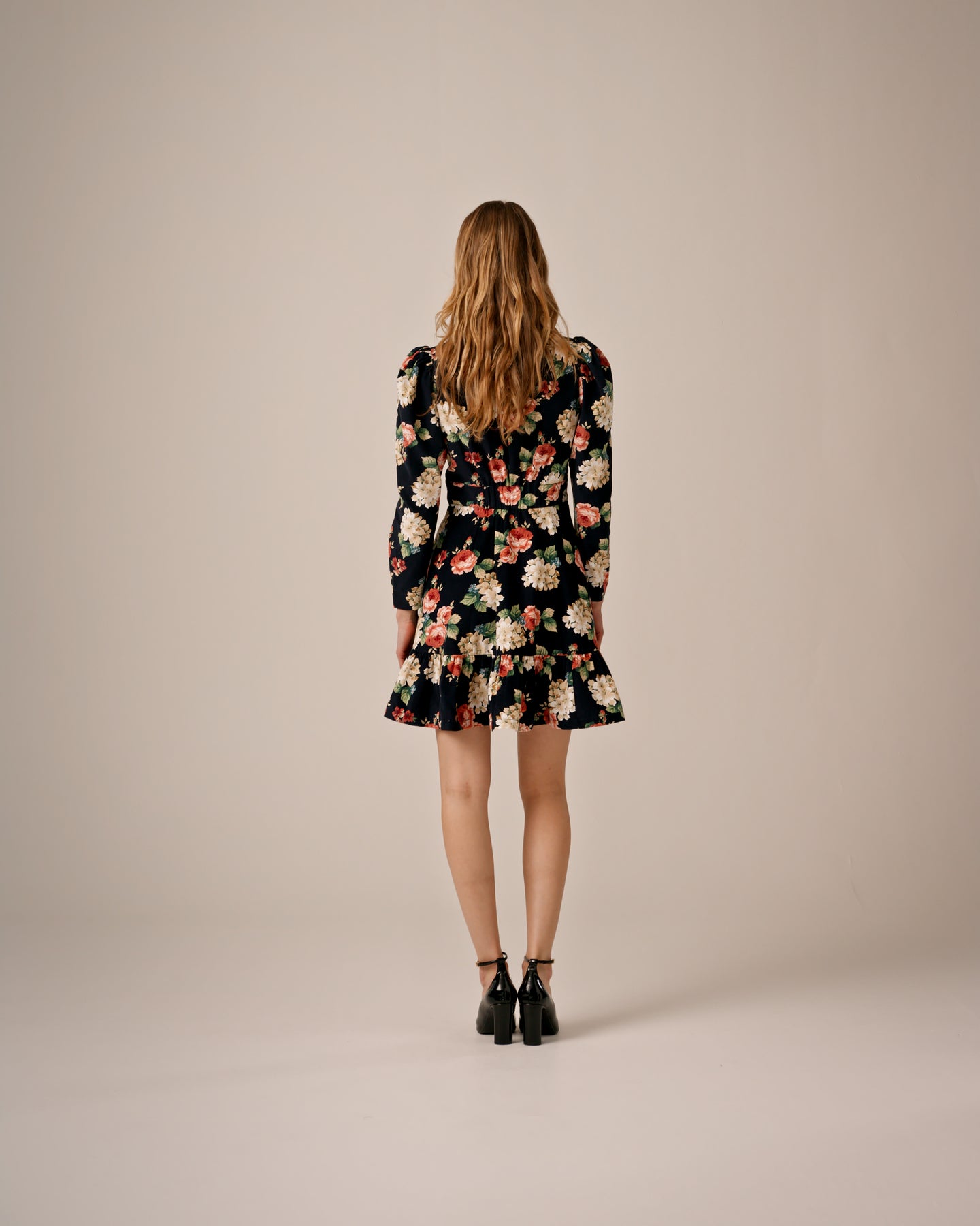 Baby Cord Mini Dress - Midnight Roses