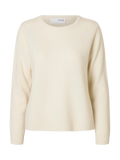 Manila Ls Knit Cashmere O-Neck - Snow White Melange